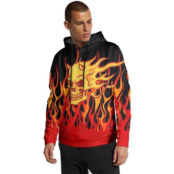 

long sleeved outerwear men's eller 3d printed flame skull hip hop hooded sweater, Black