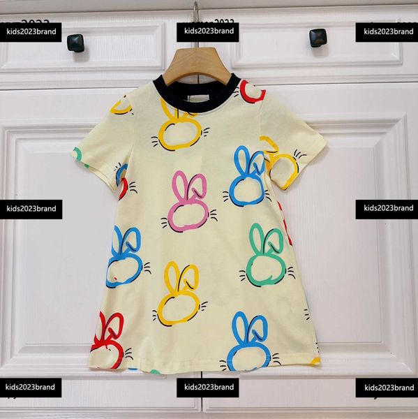 

girls dresses colorful rabbit pattern printing baby clothes lapel design kids summer dress new arrival minimalist skirt, Red;yellow