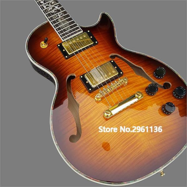 

new 6-string electric guitar, peach core xylophone body, tiger print double f hole, can be customized and shipped