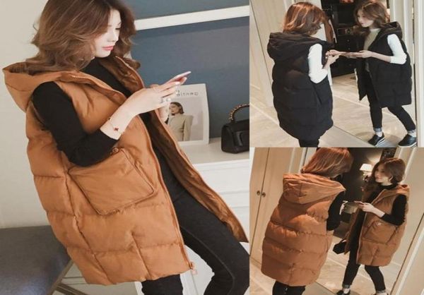 

women hooded long vest jacket gilet sleeveless waistcoat women039s outerwear with hood5941745, Black;white