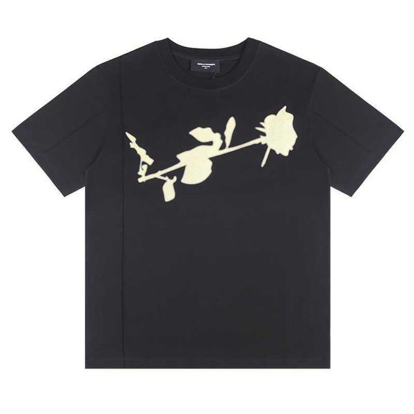

men's t-shirts rtim dark tassel rose print short sleeved niche os loose high street irregular bottom t-shirt, White;black