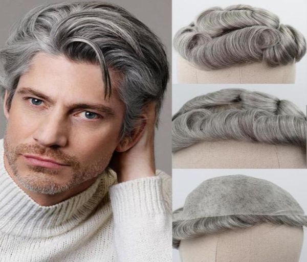 

brown mixed grey human hair toupee for men 5 80 gray remy hair replacement system curly skin men039s toupee20991199564038, Black