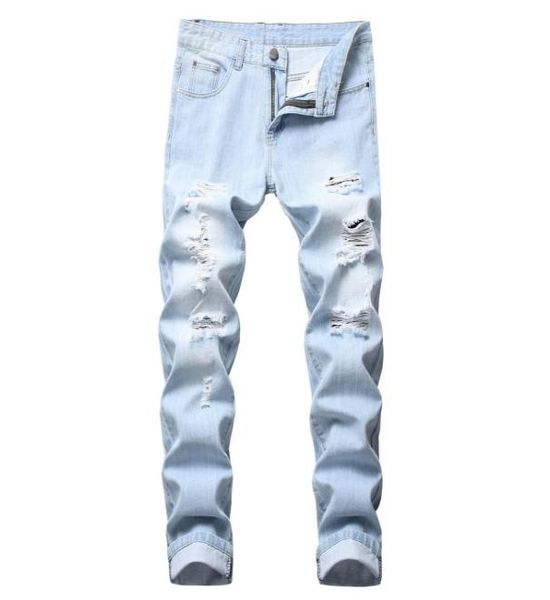 

men039s jeans mens light color slim fit hole high street blue nonelastic casual fashion urban stretwear5402990