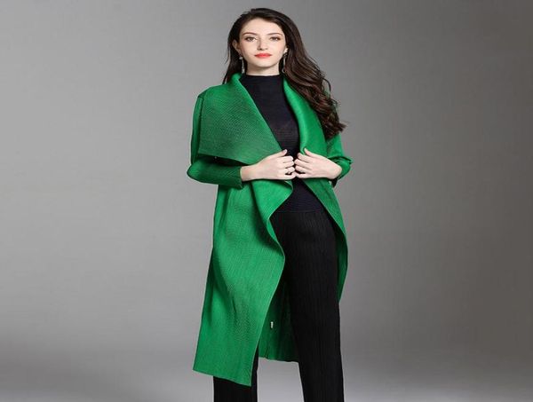 

women039s trench coats classic miyake pleats please plus size women coat casual long sleeves female windbreaker solid open stit6744410, Tan;black