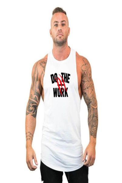 

do the work brand fitness clothing bodybuilding tank men gym stringer singlet cotton sleeveless t shirt workout man undershirt8582495, White;black