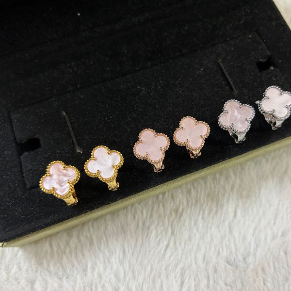 

designer famous brand clover studs earring jewelry woman vintage four leaf mother-of-pearl titaniuml 18k gold plated studs agate for women w, Golden;silver