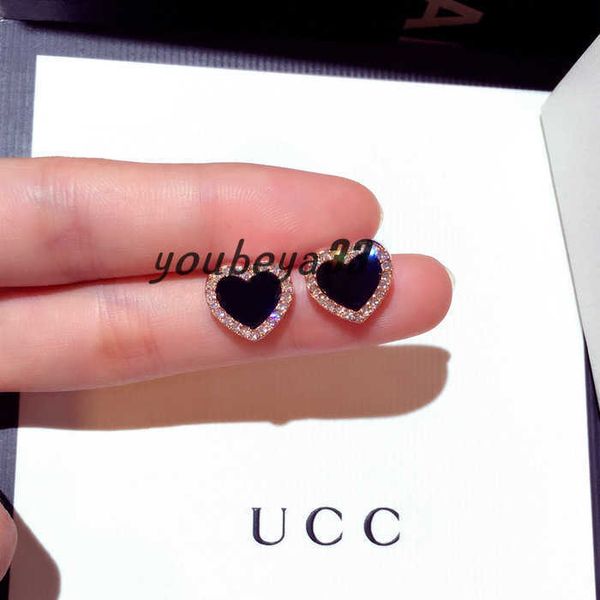 

925 sterling silver heart stud earrings for women 18k rose gold shining crystal ear rings jewelry for party, Golden;silver