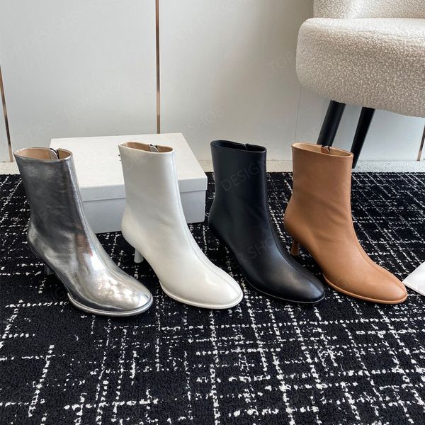 

aeyde high-heeled ankle boots round toe kitten heel zipper leather fashion booties designer dress wedding shoes 6.5cm, Black