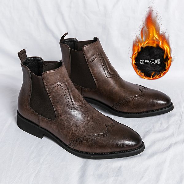 

boots add cotton block men pu high ankle bare professional business dress chelsea large size 38 230818, Black