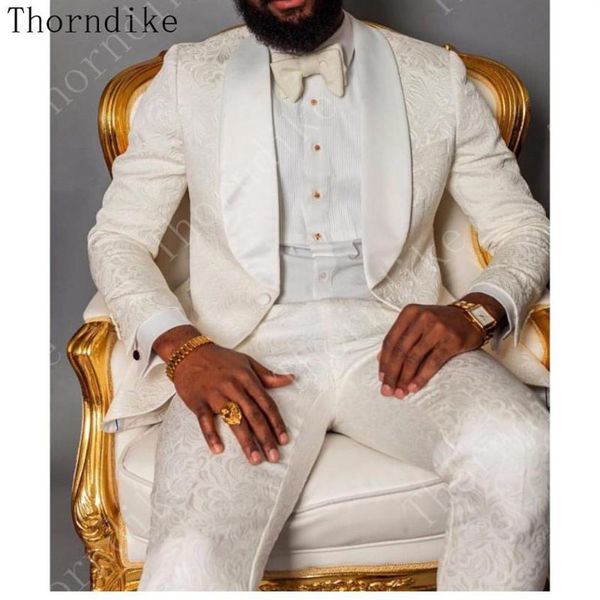 

thorndike groomsmen one button groom tuxedos peaked lapel ivory jacquard men suits 2 pieces for wedding prom dinner jacket pants334f, White;black
