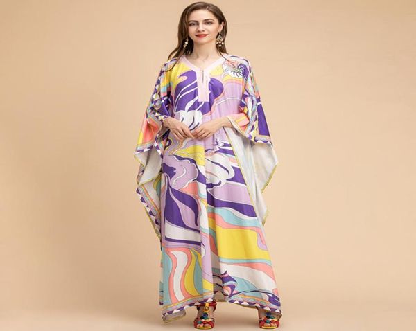 

fashion runway loose maxi dress plus size women batwing sleeve multicolor printing knitting elastic long dress8605553, Black