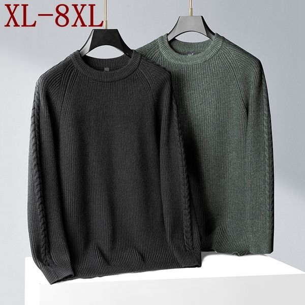 

men's sweaters 8xl 7xl 6xl winter thick warm casual sweater men long sleeve loose male pullover classic coarse wool mens jumpers 230818, White;black