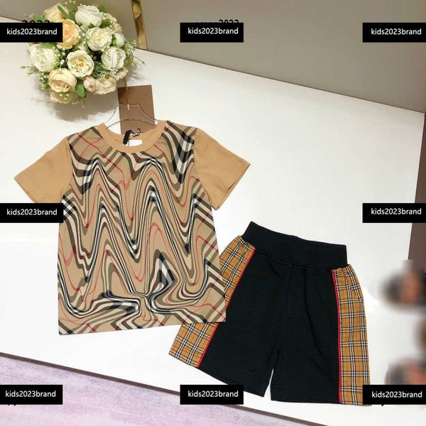 

tracksuits kids clothes child tees sets baby outdoor suit 2pcs cross striped round neck t-shirt and patchwork shorts new arrival, White