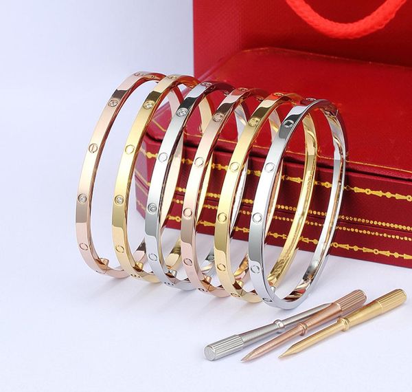 

4mm thin 6th titanium steel designer bangles women men love bracelet silver rose gold screwdriver nail bangle bracelet couple jewe8390805, Black