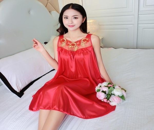 

plus size 4xl women ice silk sleepwear female nightgown women nightwear for ladies night shirts home clothing y2004251325039, Black;red
