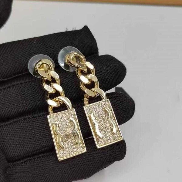 

luxury designer earrings 18k gold plated c letters stud clip chain geometric famous women 925 silver crystal rhinestone earring wedding part, Golden;silver