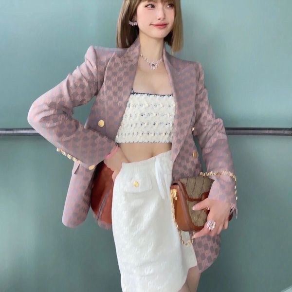 

g227 early fall collection jacquard fabric suit jacket customized metal double breasted jacquard lining high-end quality, White;black