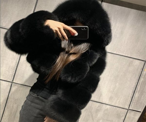 

cropped faux fur coat autumn women furry faux fur jacket with hood female winter cropped coats fluffy warm fashion 2010163897172, Black