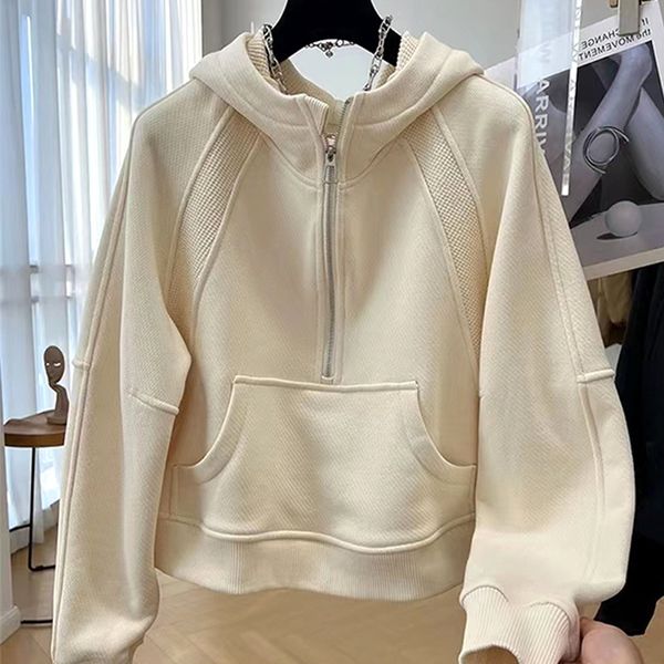 

winter plush and thick hoodie lulu matching scuba women's loose casual autumn and winter coat plush and warm hooded sweater with half z, Gray