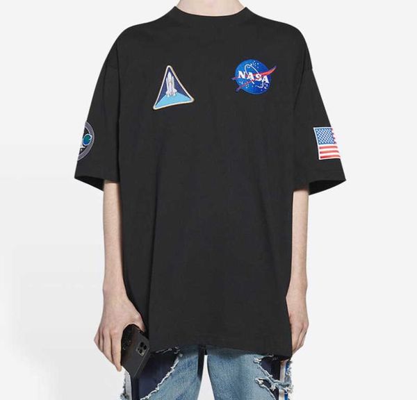 

space nasa embroidery tee fashion man women tshirt summer oversize style hip hop highstreet fztx6515115932, White;black