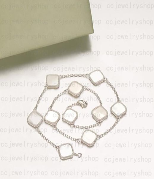 

45cmfashion classic agate four leaf clover necklace long ten 10 flowers pendant motherofpearl for womengirl valentine039s m4361786, Silver