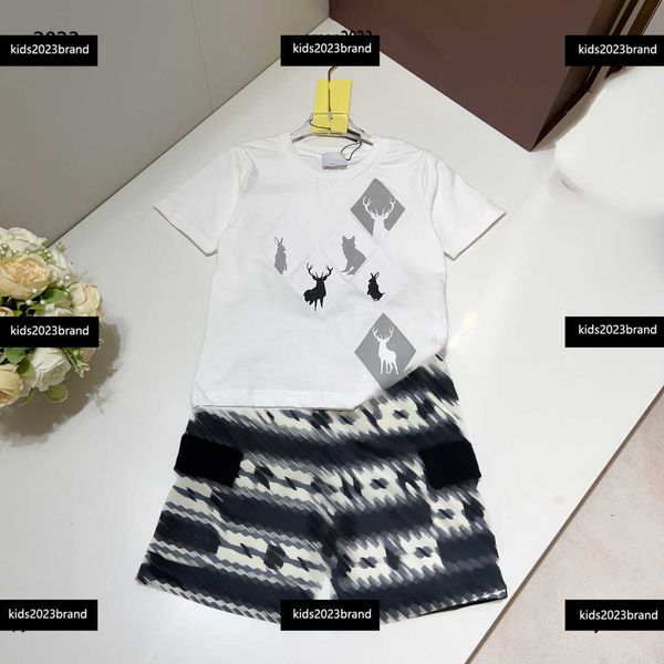 

summer tracksuits kids designer clothes baby short sleeve sets 2pcs fashion printed t-shirt and elastic waist shorts outdoor suits, White