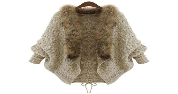 

summer cardigan sweater women poncho fur collar batwing sleeve oversized sweaters long sueter mujer plus size9466764, Black