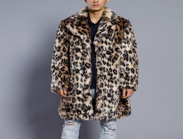 

mens leopard winter jacket men warm thick fur collar coat jacket faux fur parka outwear cardigan faux jackets coats parka men4164061, Black;brown