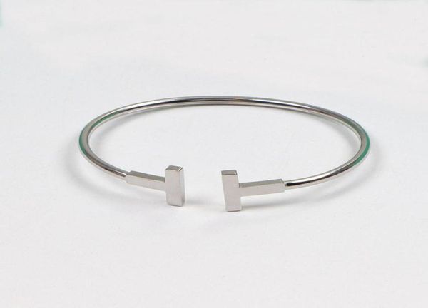 

home double cuff diamondbangle gold bracelet for men 925 sterling silver plated 18k rose gold bracelets tshaped open spring adjus9097056, Black