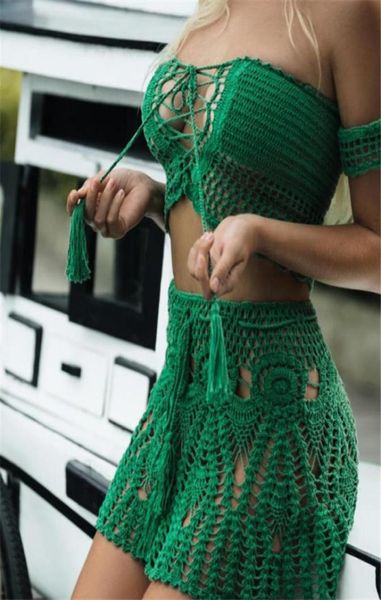 

7 color hand crochet bikini set women swimwear beach skirt bikini cover up festival clothing6839489, White;black