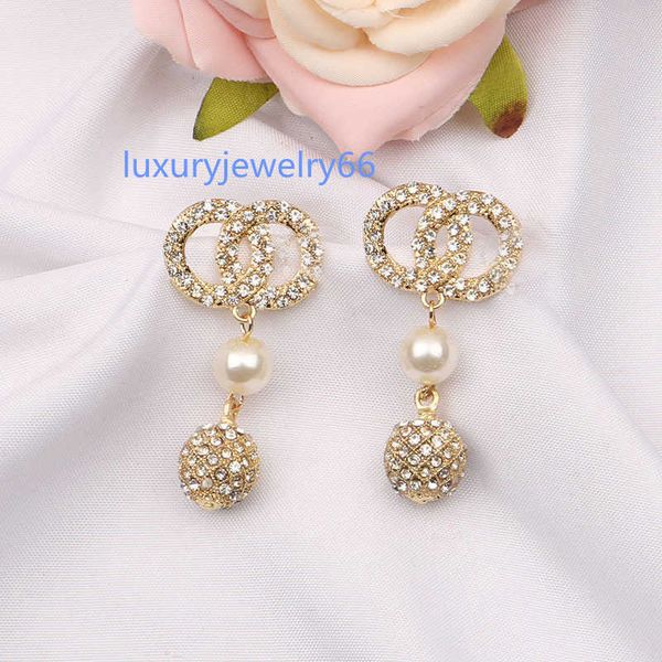 

18k gold plated luxury brand designers double letters stud clip eardrop round ball geometric famous women crystal rhinestone metal earring w, Golden;silver