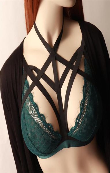 

halloween women black cupless bra fetish wear cage bra elastic crop lingerie bondage harness adjustable body harness bra5076839, Black;white