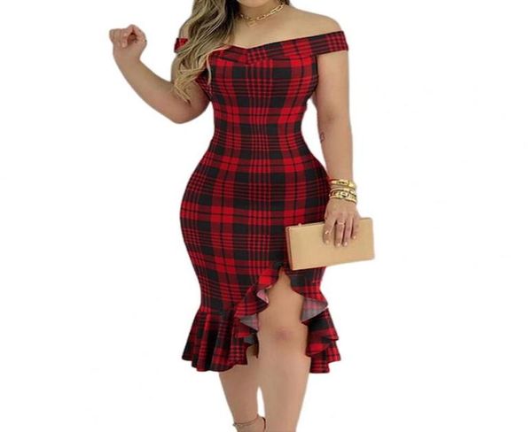 

plus size dress women dresses off shoulder split ruffle solid color plaid elegant party bodycon kneelength dress clothing6317352, Black;gray