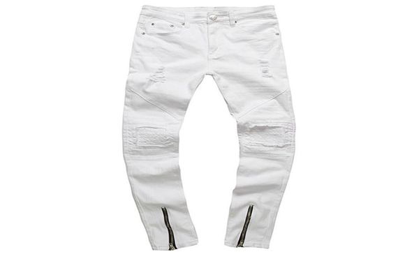 

mens skinny jeans casual slim biker jeans denim knee holes hiphop ripped pants washed 30887416537, Blue