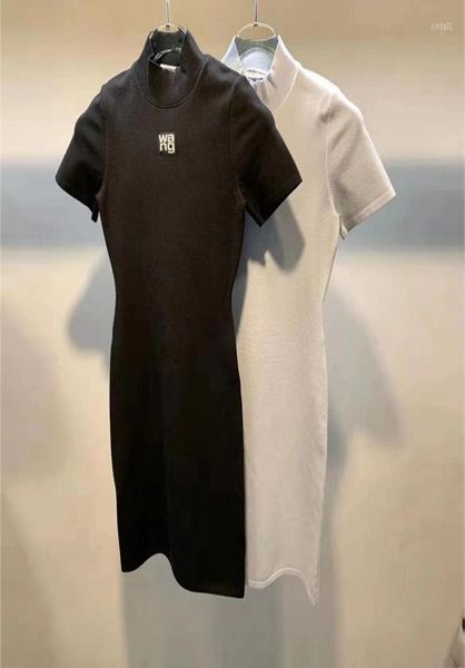 

skirts shortsleeved knitted dress for women summer letters embroidered slimming basic bodycon midi lady part2312674, Black