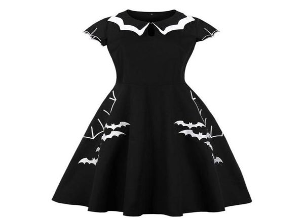 

halloween 5xl 4xl plus size bat embroidery dress women punk party dresses bowknot self gothic dress clothing swing vestidos y190125858204, Black;pink