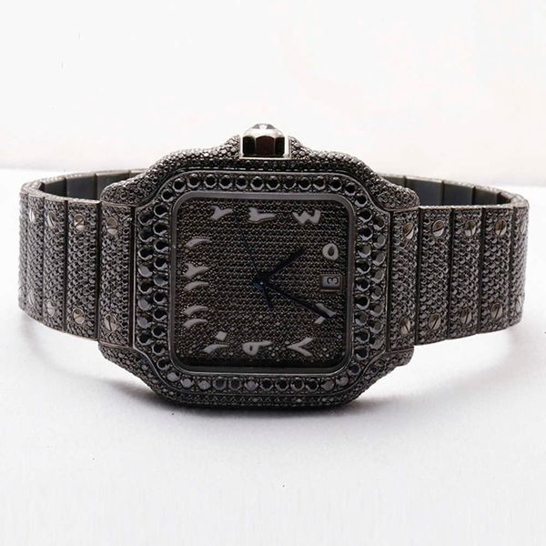 

iced out 2023 new arrival brand luxury gold sier original customized hip hop men moissanite diamond wrist watch, Slivery;brown