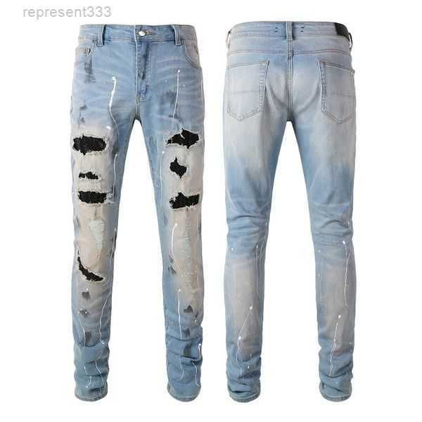 

patches detail biker fit denim jeans men slim motorcycle for mens vintage distressed ikqx, Blue
