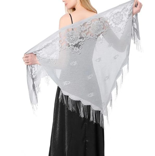 

triangle lace veil shawl stage wear women039s head covering chapel veils fashion wedding bridal fringed shawl belly hip scarf b6943181, Black;red