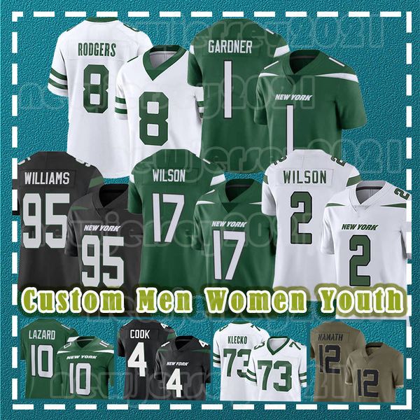 

8 aaron rodgers football jerseys 1 ahmad sauce gardner zach wilson dalvin cook garrett wilson jetes quinnen williams allen lazard new yorks, Black;red