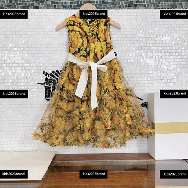 

girl clothing kids skirt baby summer dress fashion yellow flower print dress new product size 110-160 cm mar01, Red;yellow