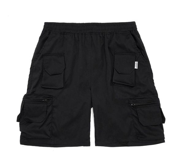 

pants elastic waist multipockets cargo shorts for men summer wide leg solid oversized style knee lenght4049924, Black