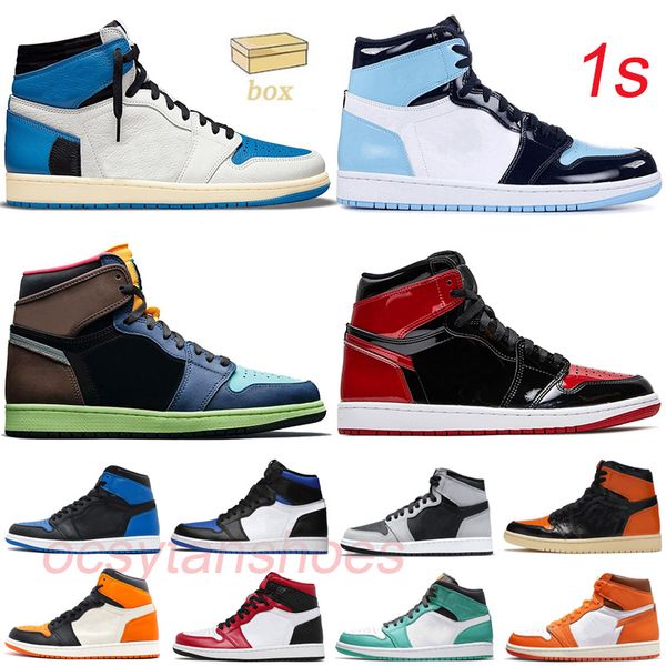 

jumpman 1 basketball shoes 1s unc men pine green lost and found light smoke grey patent bred blue trainers men women