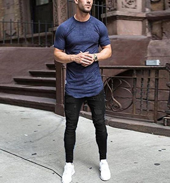 

fashion men039s casual stretch skinny thin hole jeans trousers tight pants solid color jeans men brand mens designer jeans3122590, Blue