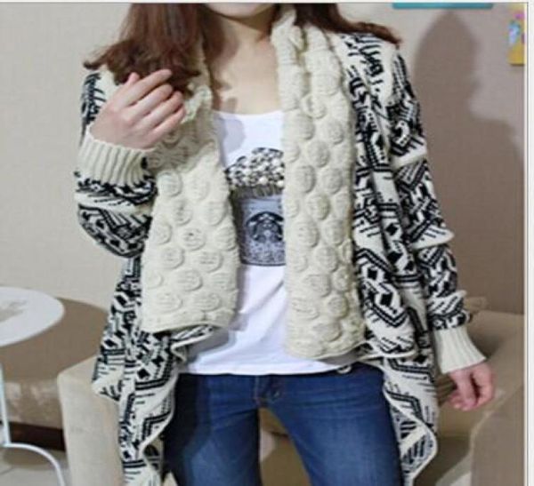 

2015 winter trend jacquard knit stole cardigan knitting coat lady coat cape poncho shawl wraps sweater 36135344507, Black