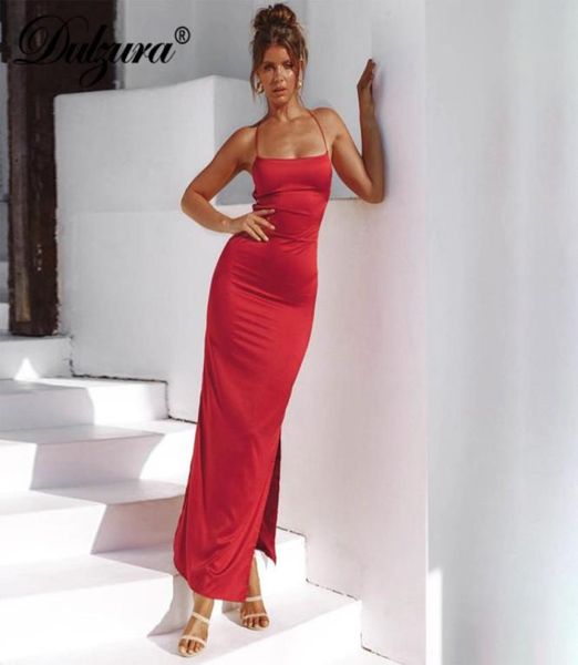 

dulzura satin women midi long dress lace up bandage bodycon slit party elegant 2019 autumn winter clothes backless outfit6946980, Black;gray