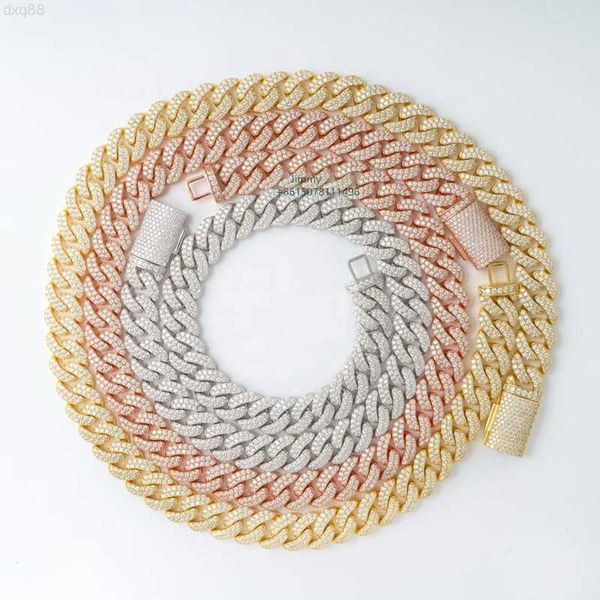 

luxury custom iced out buss down two row fully iced out 13mm vvs1 moissanite diamond miami cuban link chain, Silver