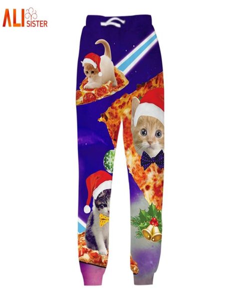 

alisister men christmas pants 3d printed galaxy cats trousers funny sweatpants casual sweat pants joggers plus size 173104298019, Black