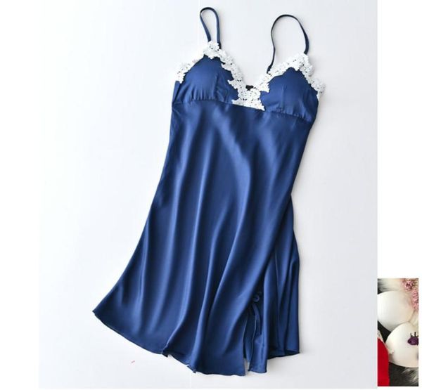 

women039s sleepwear 2021 summer ladies simulation silk nightdress sleeveless ice strap bud ribbon chest pad home service w8015479, Black;red