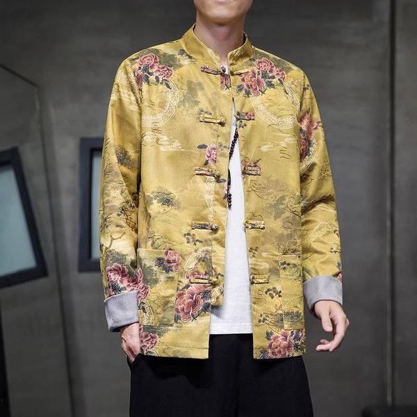 

men's jackets autumn and winter jacket deerskin velvet button coat stand up collar large tang style traditional clothing 230818, Black;brown